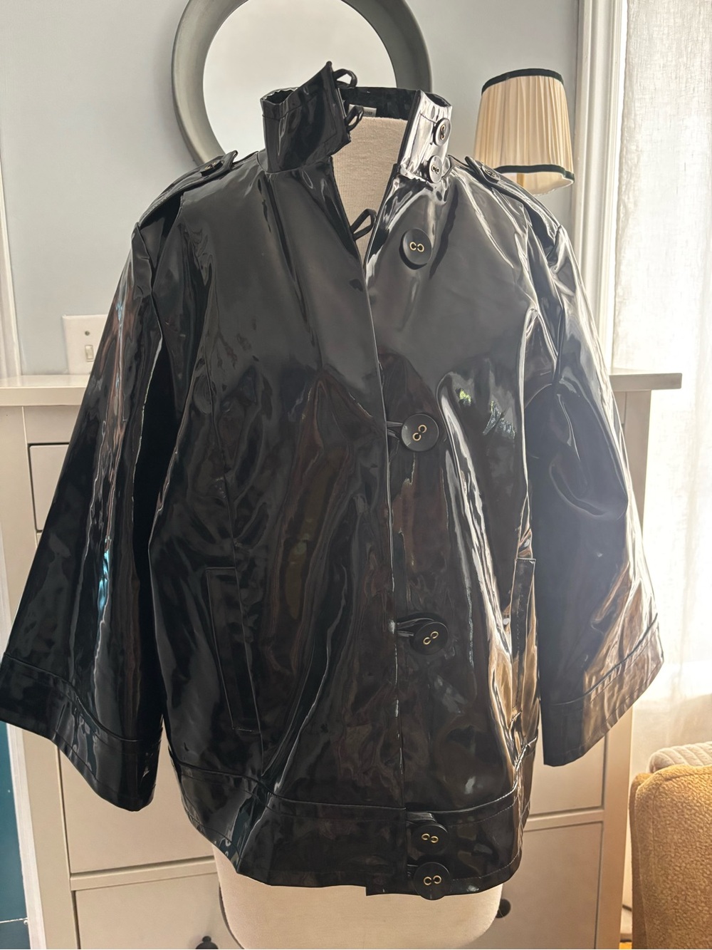 WD.NY Black Patent Short Trench Coat